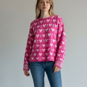 Sassy Shortcake Pink Heart Knit Sweater Cozy‎ Preppy Statement Pullover Small